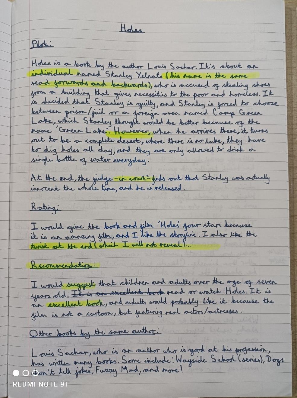 Year 6: Ryu's Book Review on the film 'Holes'